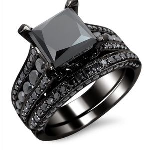 NEW PRINCESS CUT BLACK SAPPHIRE 925 SILVER RING